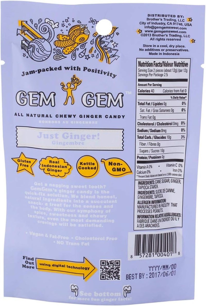 Gem Gem Ginger Candy Chewy Ginger Chews (Original, 5.0oz, Pack of 1) - Image 3